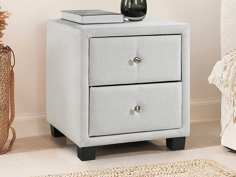 Table de chevet avec 2 tiroirs - Tissu - Ivoire - PICHONIA