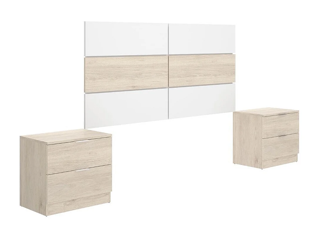 Conjunto de dormitorio Astra cabecero + 2 mesitas de noche blanco/natural