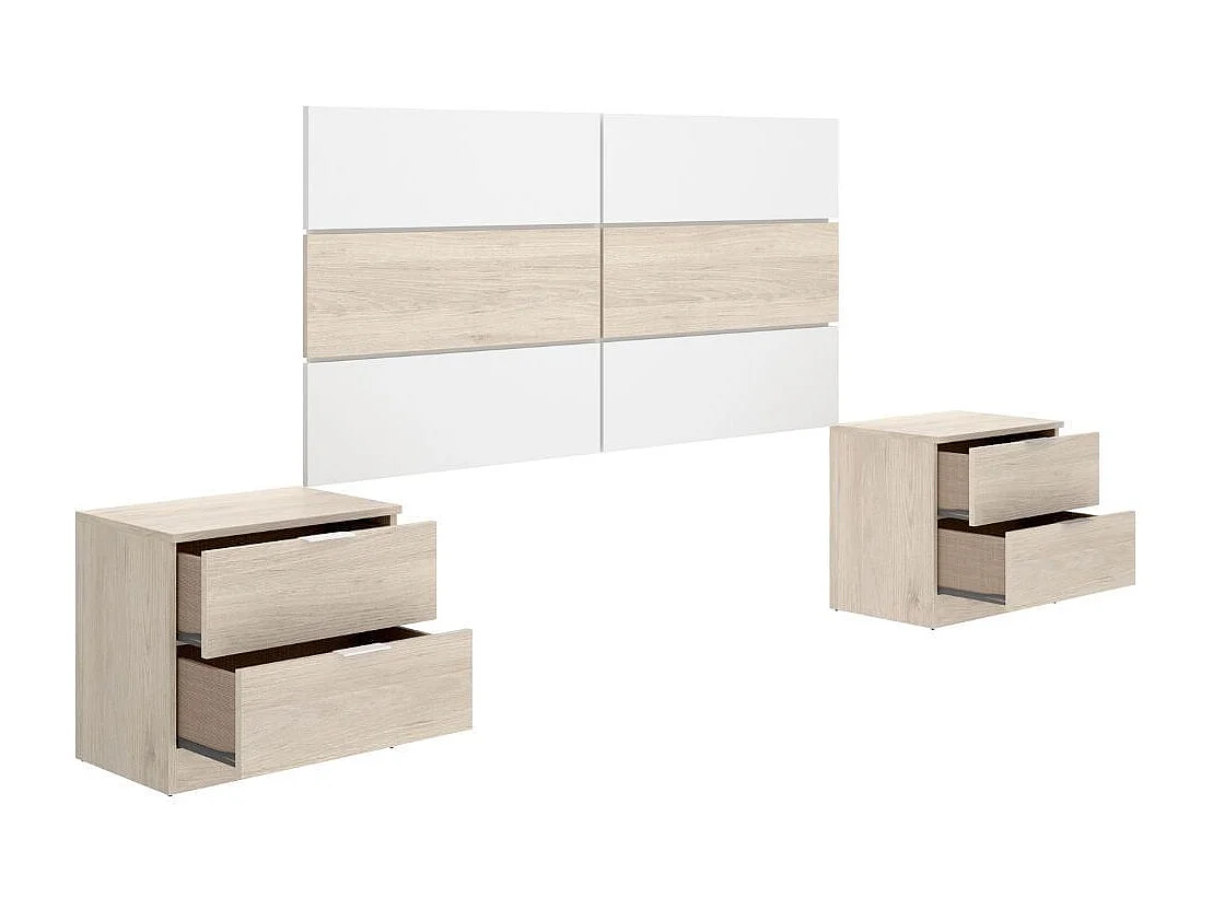 Conjunto de dormitorio Astra cabecero + 2 mesitas de noche blanco/natural