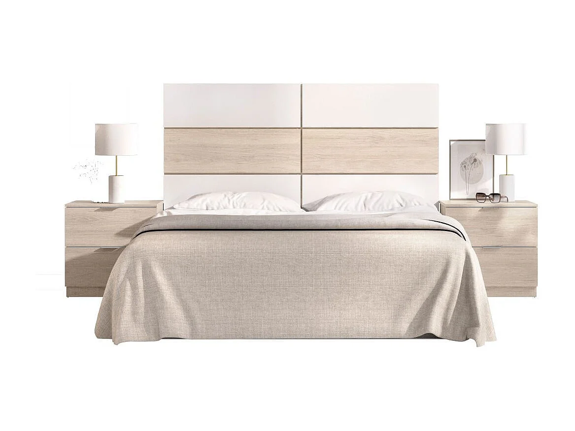 Conjunto de dormitorio Astra cabecero + 2 mesitas de noche blanco/natural