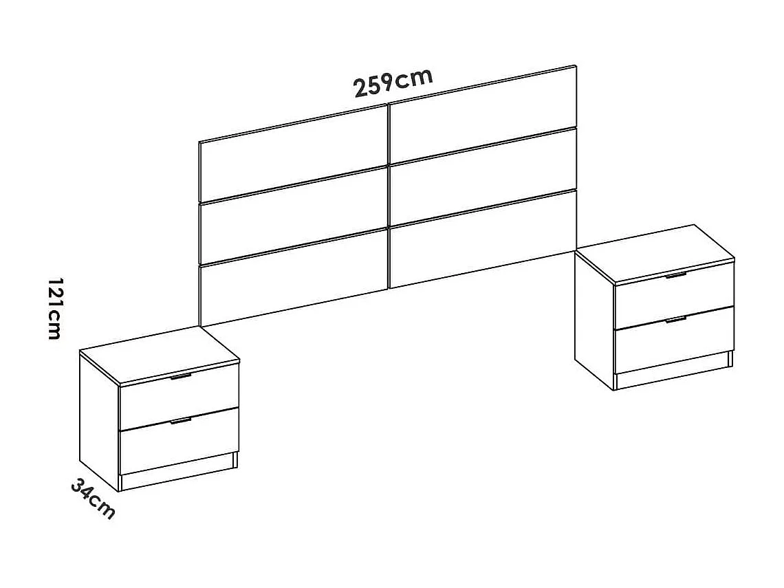 Conjunto de dormitorio Astra cabecero + 2 mesitas de noche blanco/natural