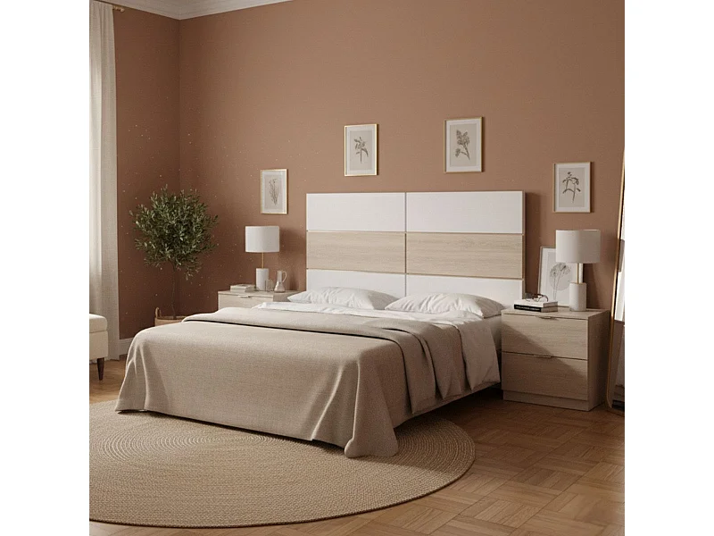 Conjunto de dormitorio Astra cabecero + 2 mesitas de noche blanco/natural