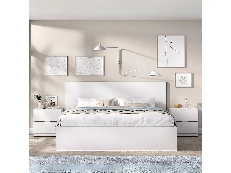 Conjunto de dormitorio Lago cama + 2 mesitas blanco 100x259x195 cm