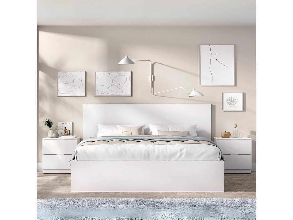 Conjunto de dormitorio Lago cama + 2 mesitas blanco 100x259x195 cm