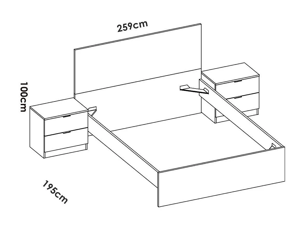 Conjunto de dormitorio Lago cama + 2 mesitas blanco 100x259x195 cm