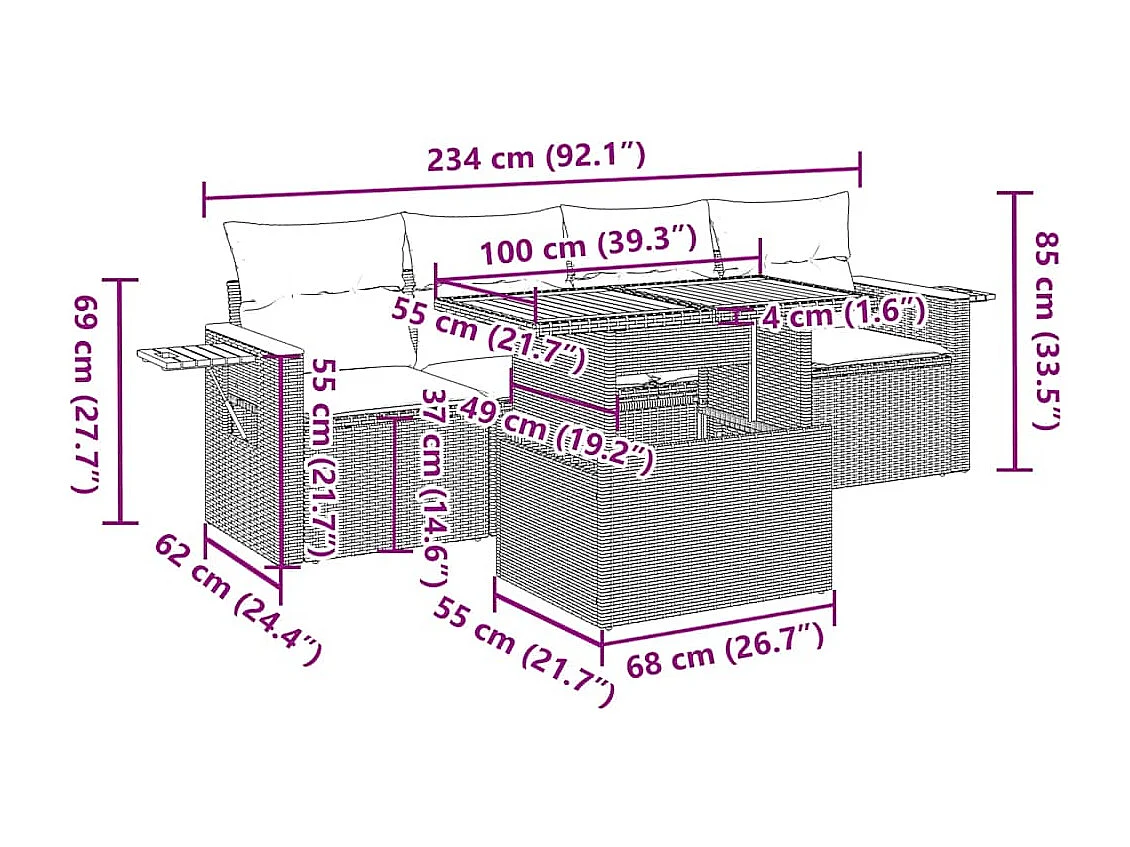5-tlg. Garten-Sofagarnitur mit Kissen Beige Poly Rattan Akazie