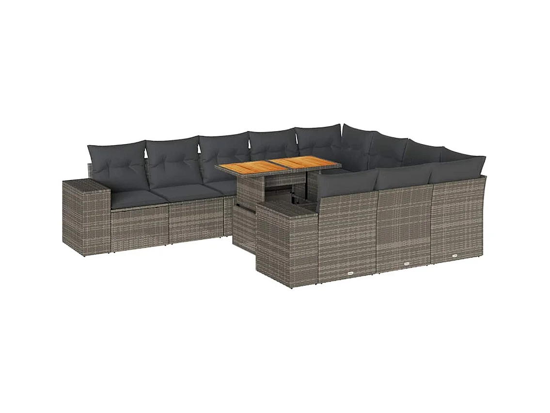 Salon de jardin avec coussins 10 pcs gris résine tressée acacia