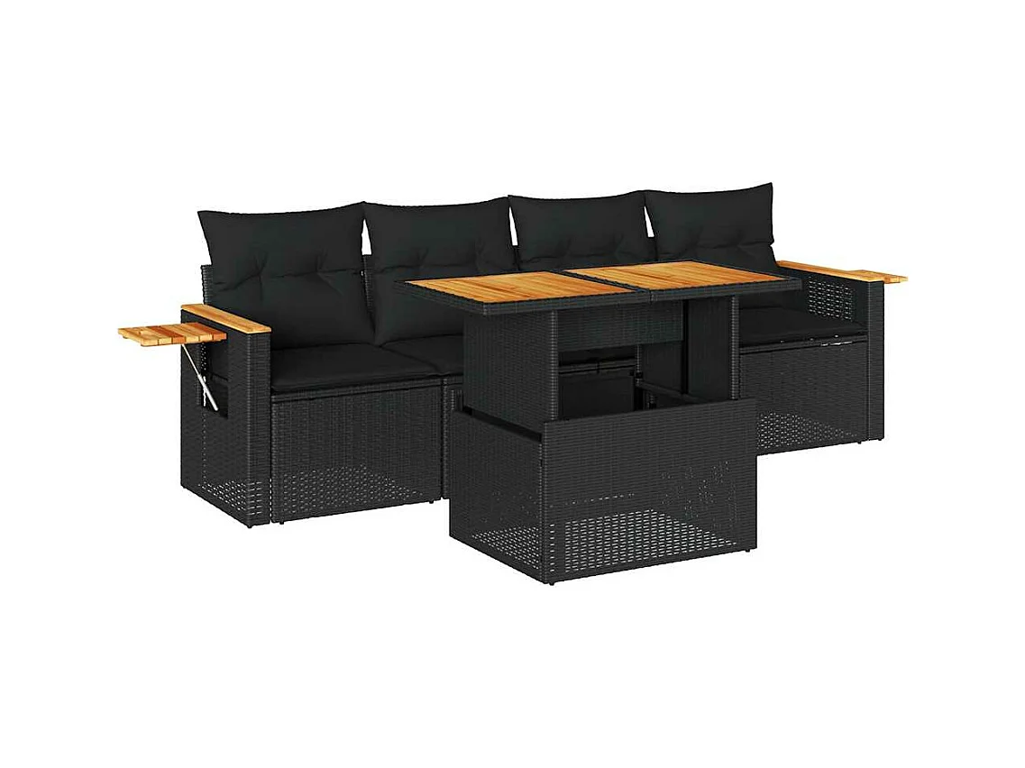 5 pcs conjunto sofás de jardim com almofadões acácia e vime PE