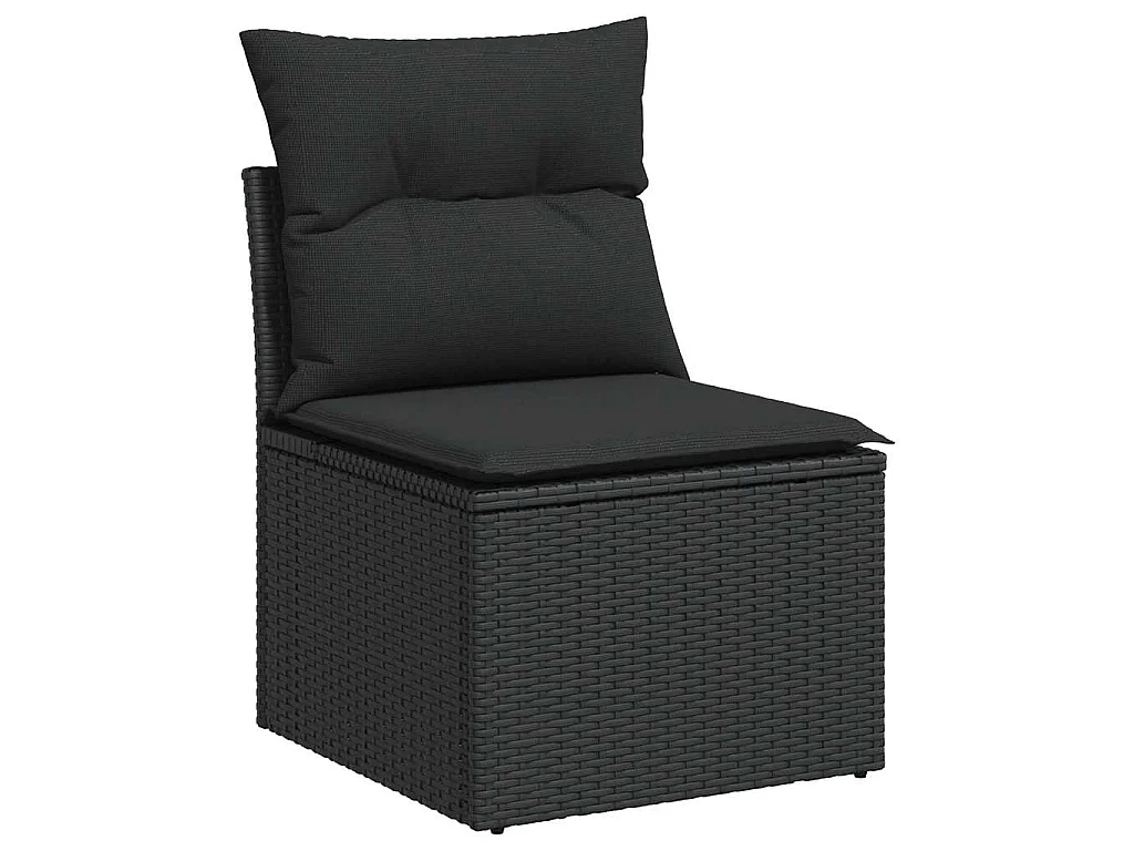 5-delige Loungeset met kussens poly rattan acacia zwart
