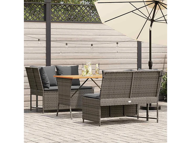 3-tlg. Garten-Sofagarnitur mit Kissen Grau Poly Rattan