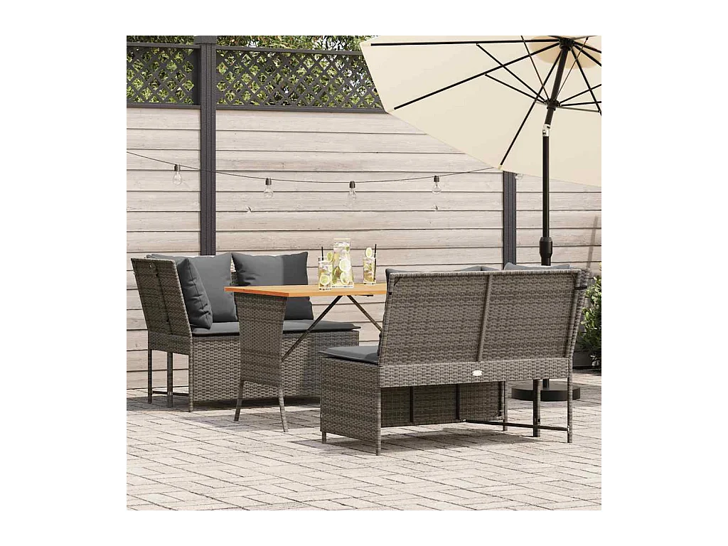 Salon de jardin avec coussins 3 pcs gris résine tressée