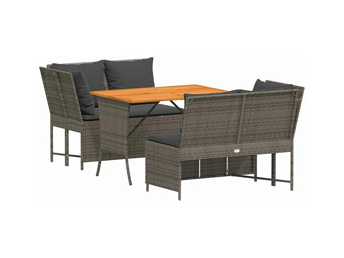 Salon de jardin avec coussins 3 pcs gris résine tressée