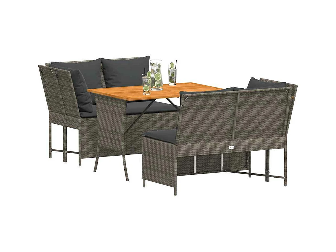 Salon de jardin avec coussins 3 pcs gris résine tressée