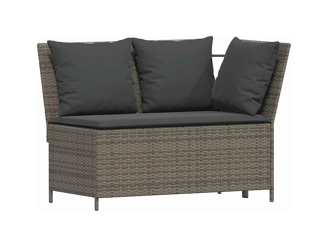 Salon de jardin avec coussins 3 pcs gris résine tressée
