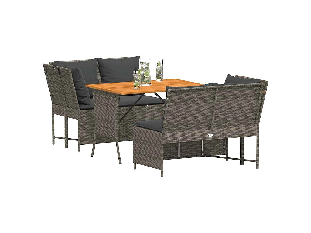 Set Divani da Giardino 3 pz con Cuscini Grigio in Polyrattan