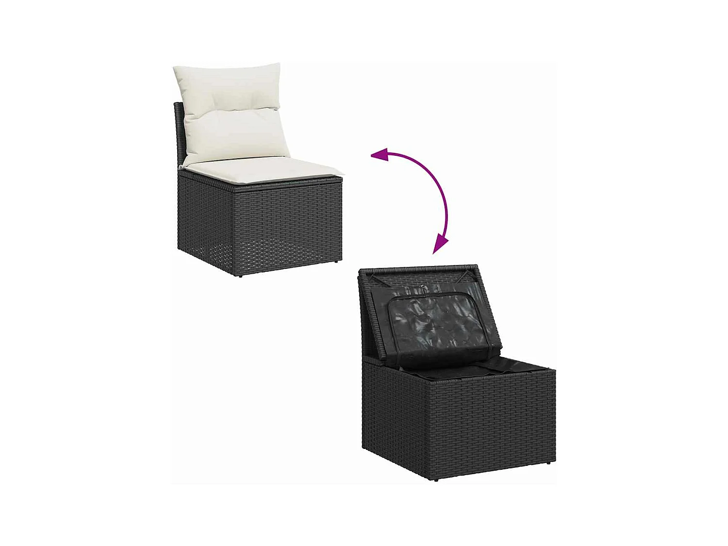 Salon de jardin avec coussins 7 pcs noir résine tressée acacia