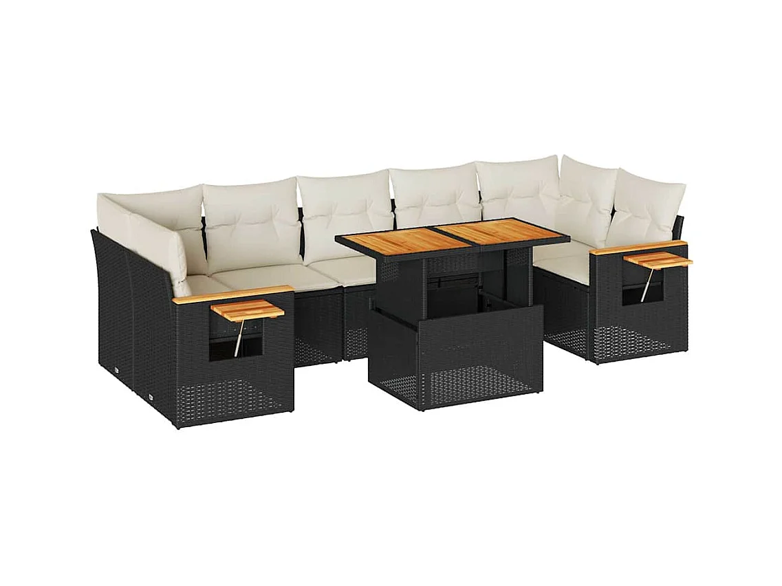 8-tlg. Garten-Sofagarnitur mit Kissen Schwarz Poly Rattan