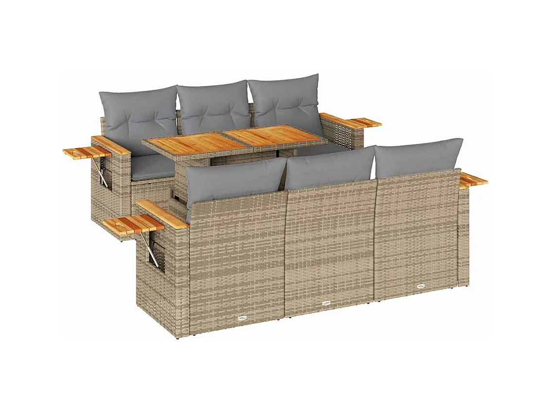 Salon de jardin avec coussins 7 pcs beige résine tressée acacia