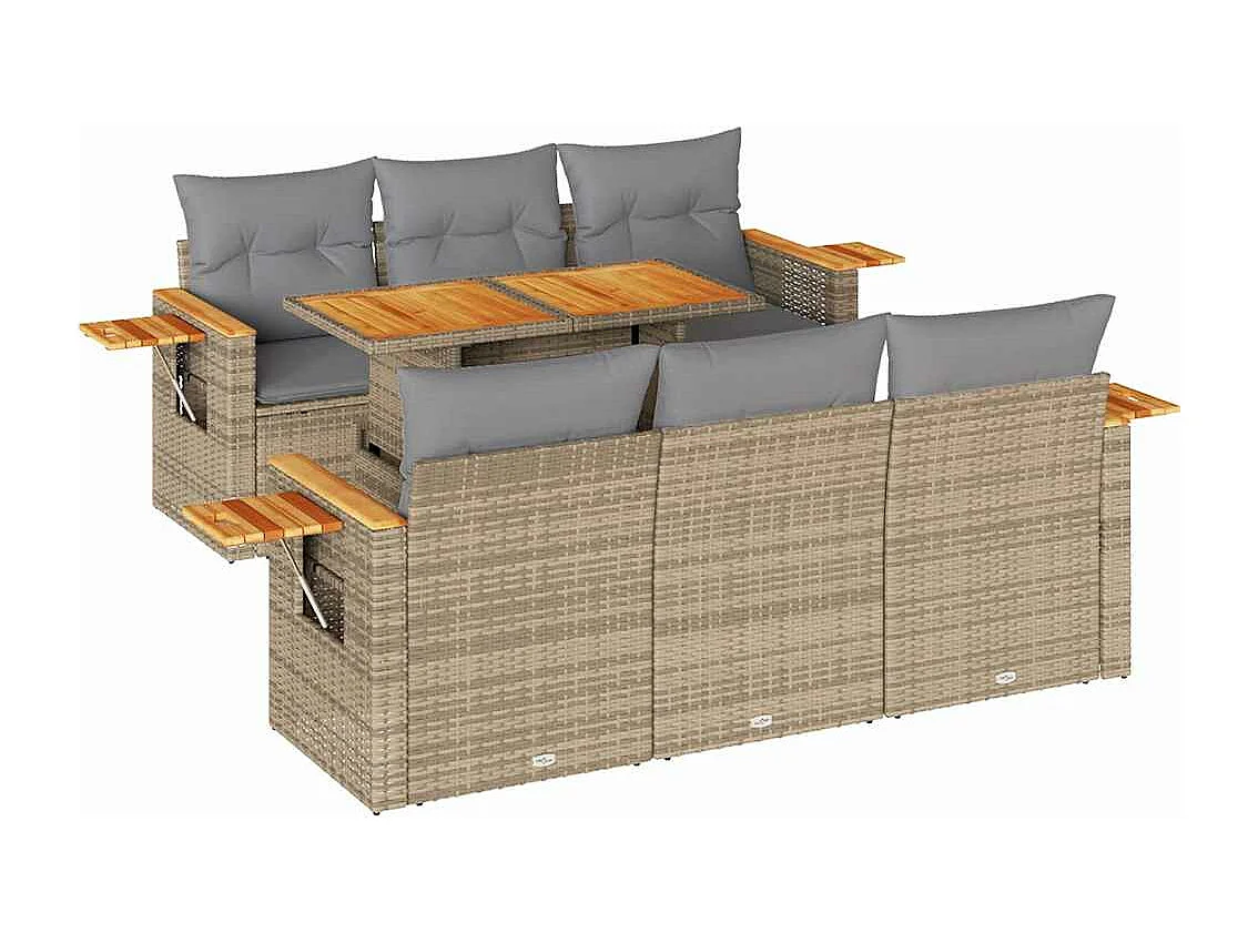 Salon de jardin avec coussins 7 pcs beige résine tressée acacia