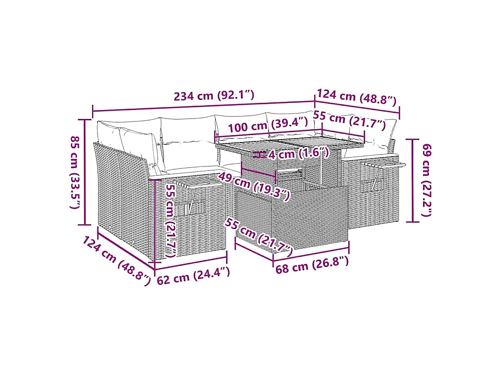 7-tlg. Garten-Sofagarnitur mit Kissen Schwarz Poly Rattan