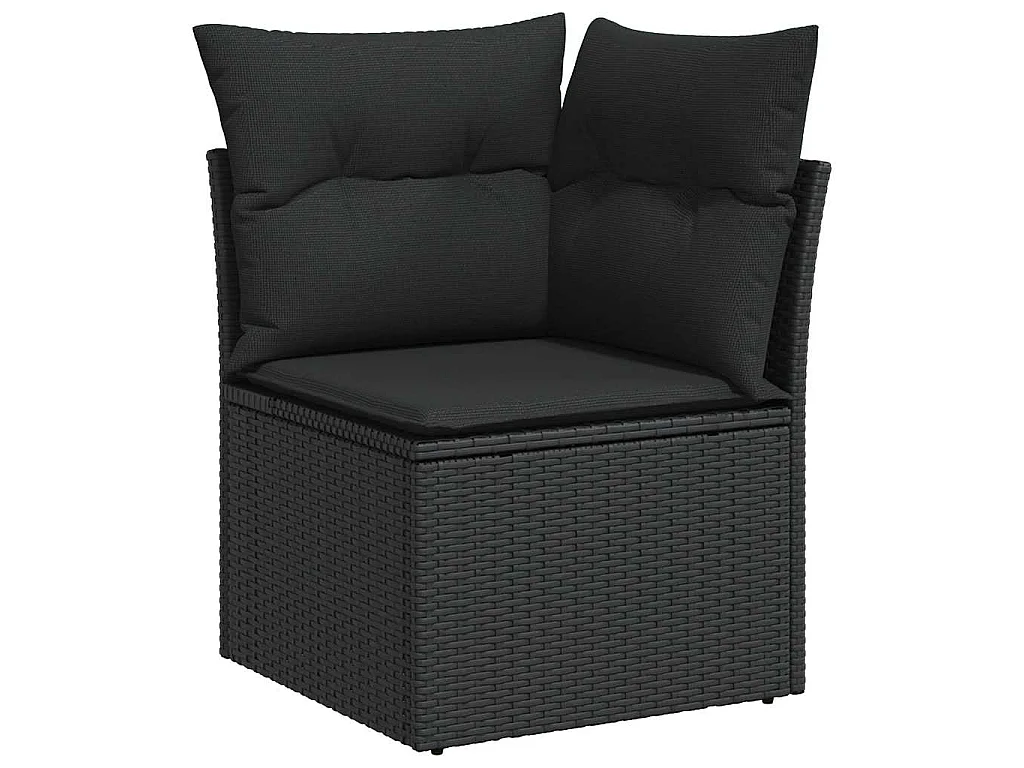 9-delige Loungeset met kussens poly rattan acacia zwart