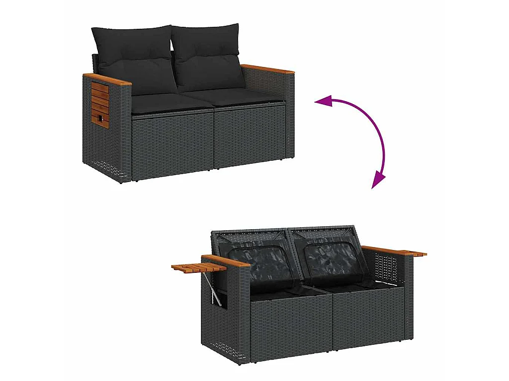9-delige Loungeset met kussens poly rattan acacia zwart