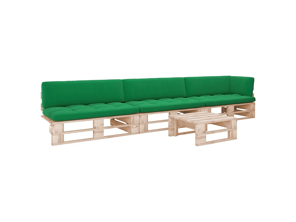 Salon de jardin palette 4pcs avec coussins Bois de pin imprégné