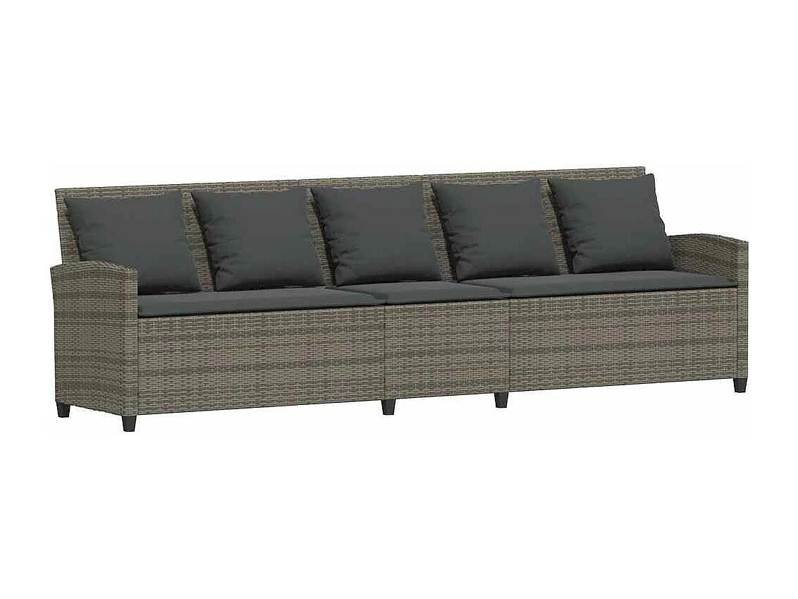 Salon de jardin 4 pcs avec coussins forme L gris résine tressée