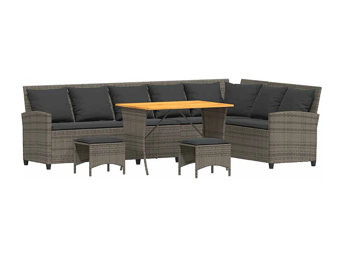 4-tlg. Garten-Sofagarnitur mit Kissen L-Form Grau Poly Rattan