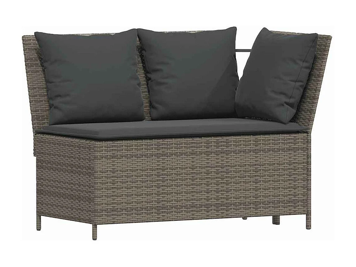 4-tlg. Garten-Sofagarnitur mit Kissen L-Form Grau Poly Rattan