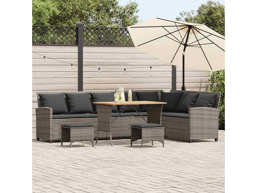 4-delige Tuinbankstel met kussens L-vormig poly rattan grijs