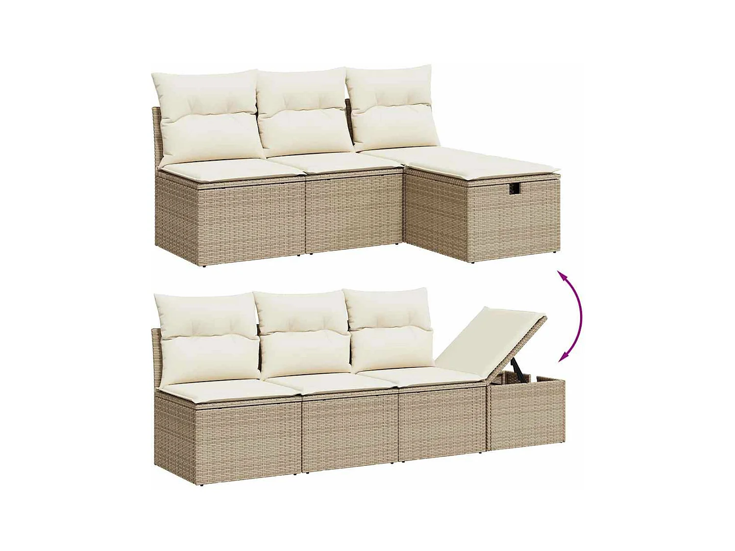 Salon de jardin avec coussins 9 pcs beige résine tressée