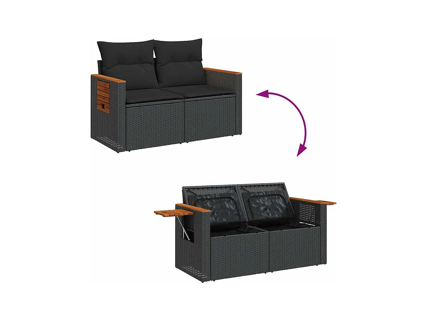 8-tlg. Garten-Sofagarnitur mit Kissen Schwarz Poly Rattan