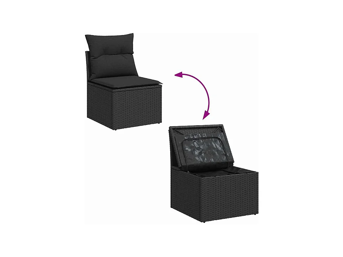 8-tlg. Garten-Sofagarnitur mit Kissen Schwarz Poly Rattan