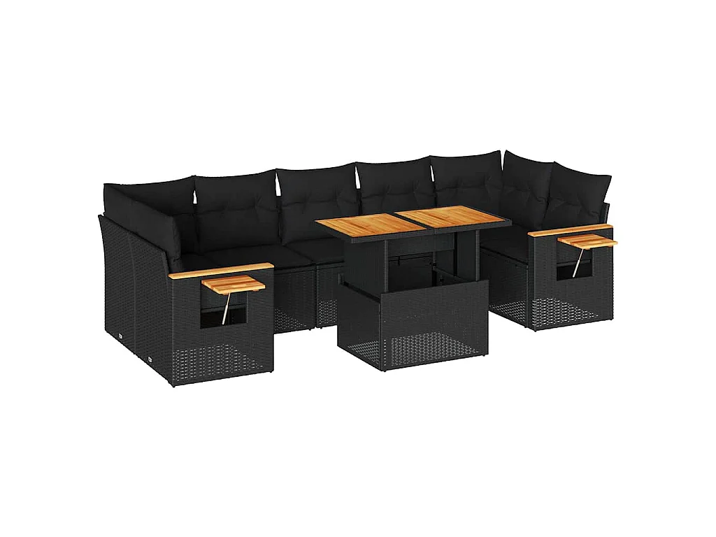 8-tlg. Garten-Sofagarnitur mit Kissen Schwarz Poly Rattan