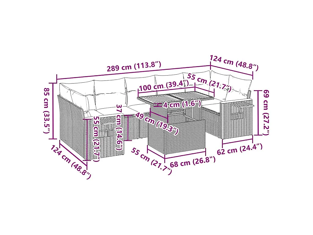 8-tlg. Garten-Sofagarnitur mit Kissen Schwarz Poly Rattan