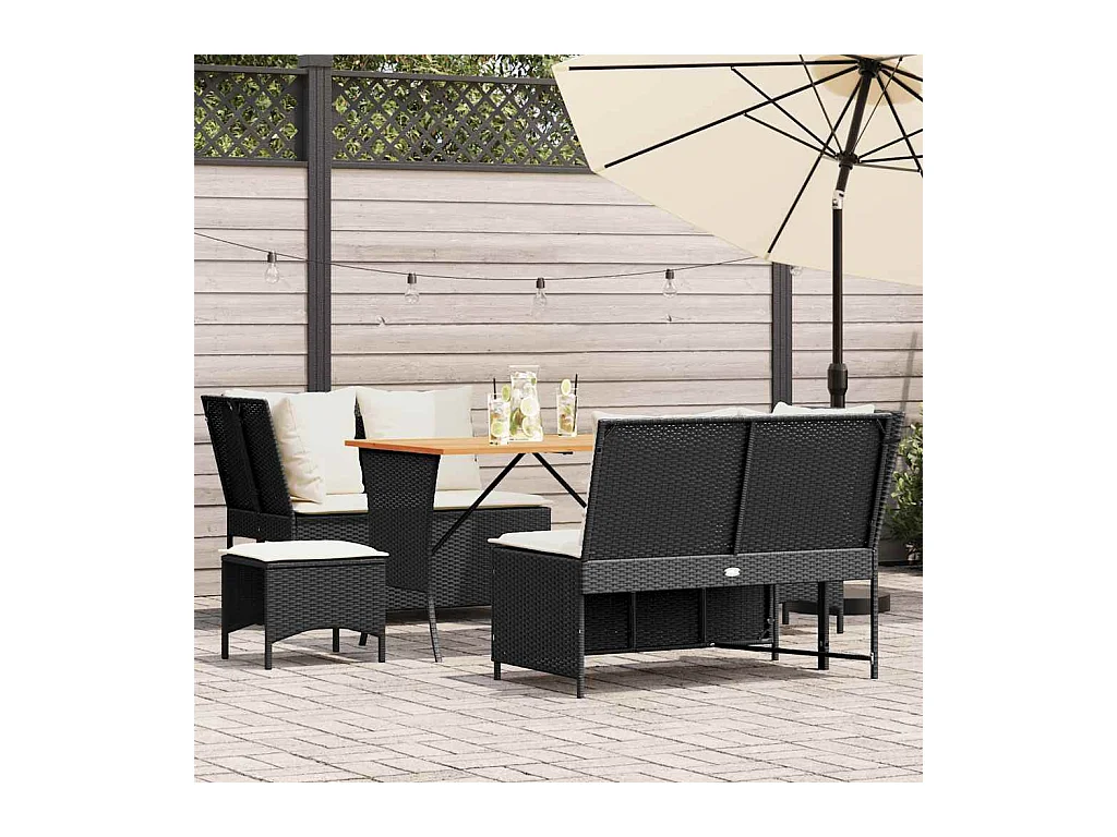 Salon de jardin 5 pcs avec coussins noir résine tressée