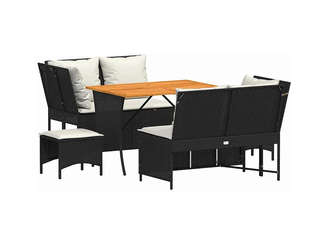 Salon de jardin 5 pcs avec coussins noir résine tressée