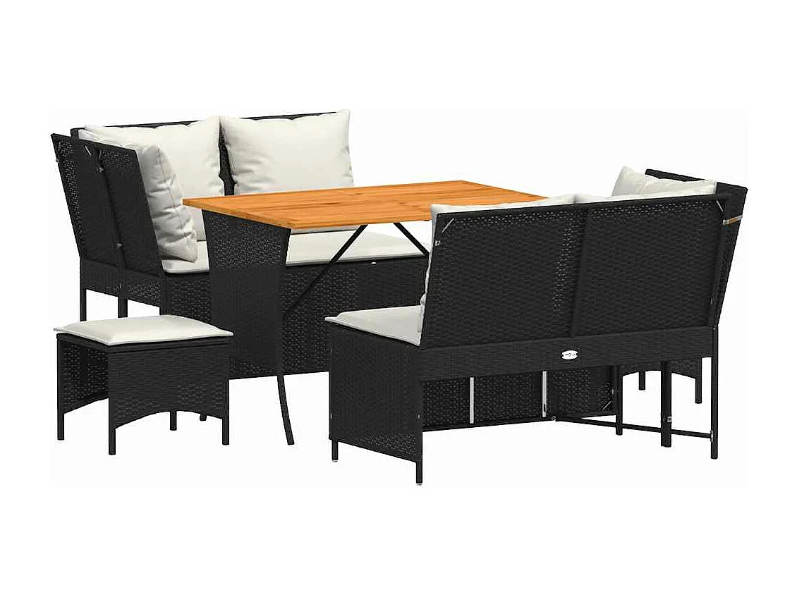 5-tlg. Garten-Sofagarnitur mit Kissen Schwarz Poly Rattan