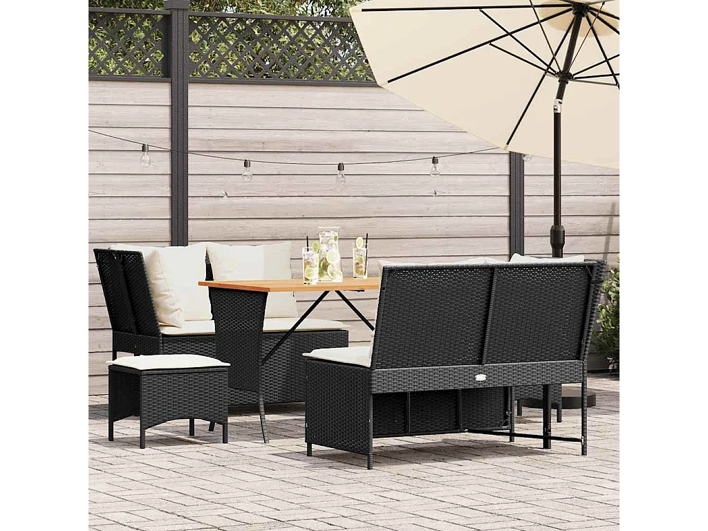 5-delige Loungeset met kussens poly rattan zwart