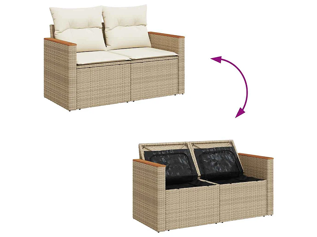 Set sofás jardín y cojines 9 pzas ratán sintético acacia beige