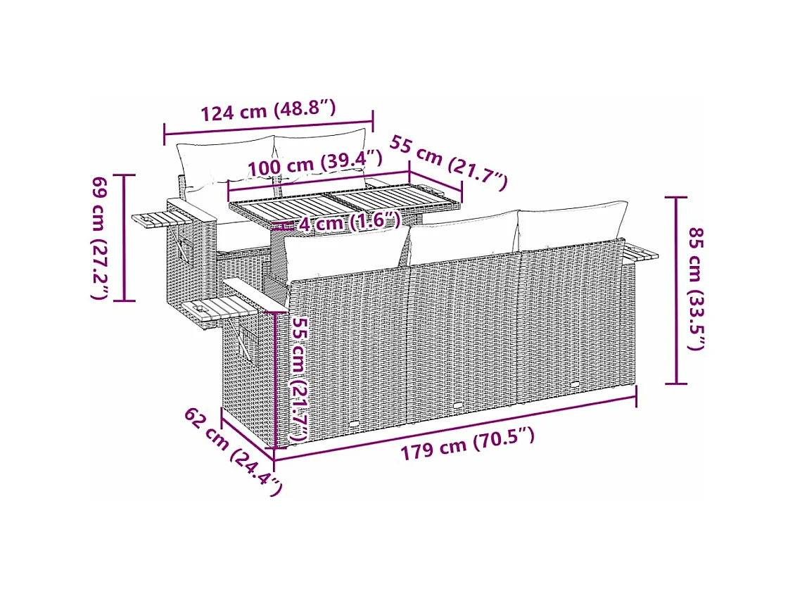 Set Divano da Giardino 6 pz con Cuscini Nero Polyrattan Acacia