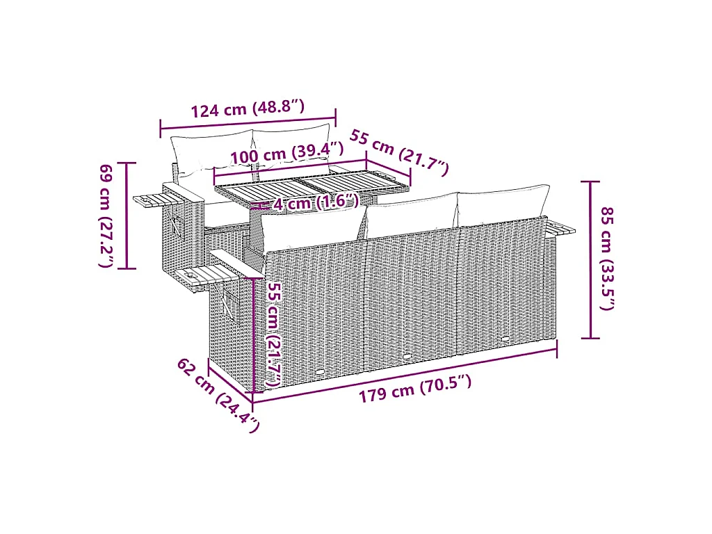 6-delige Loungeset met kussens poly rattan acacia zwart