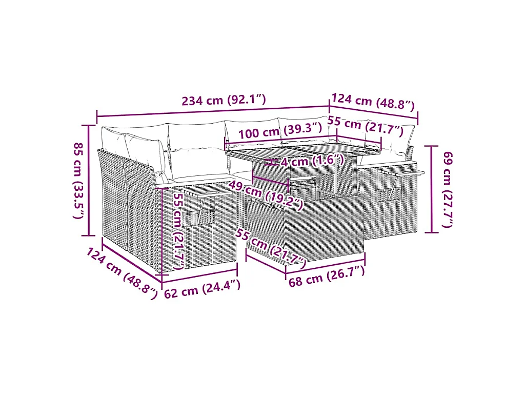 7-tlg. Garten-Sofagarnitur mit Kissen Beige Poly Rattan Akazie