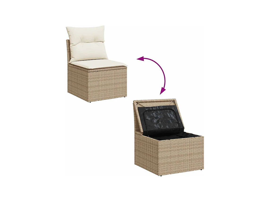 Salon de jardin avec coussins 10pcs beige résine tressée acacia