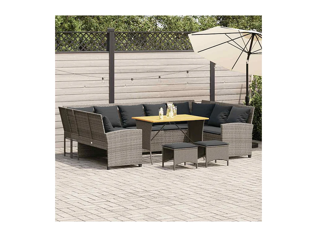 Salon de jardin 4 pcs avec coussins gris résine tressée