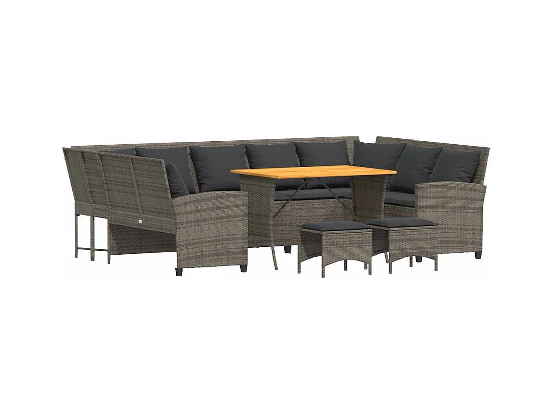 Salon de jardin 4 pcs avec coussins gris résine tressée