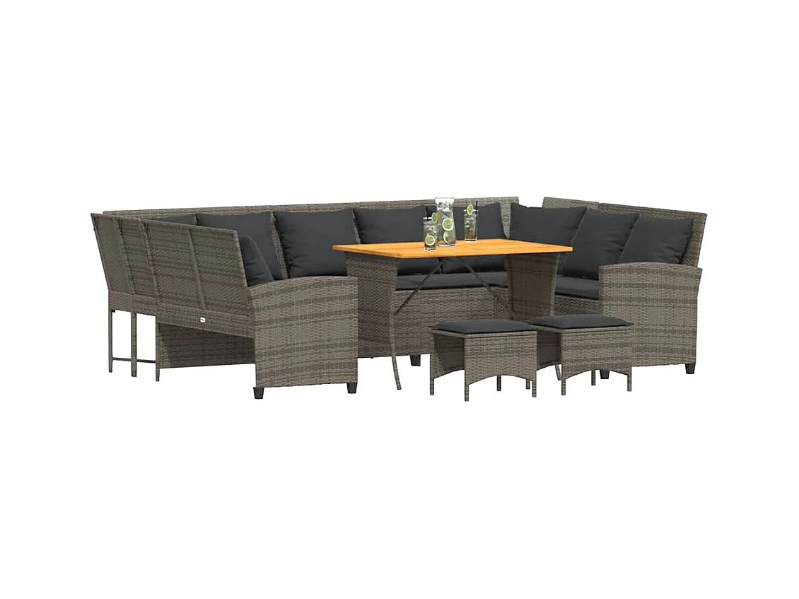 Salon de jardin 4 pcs avec coussins gris résine tressée