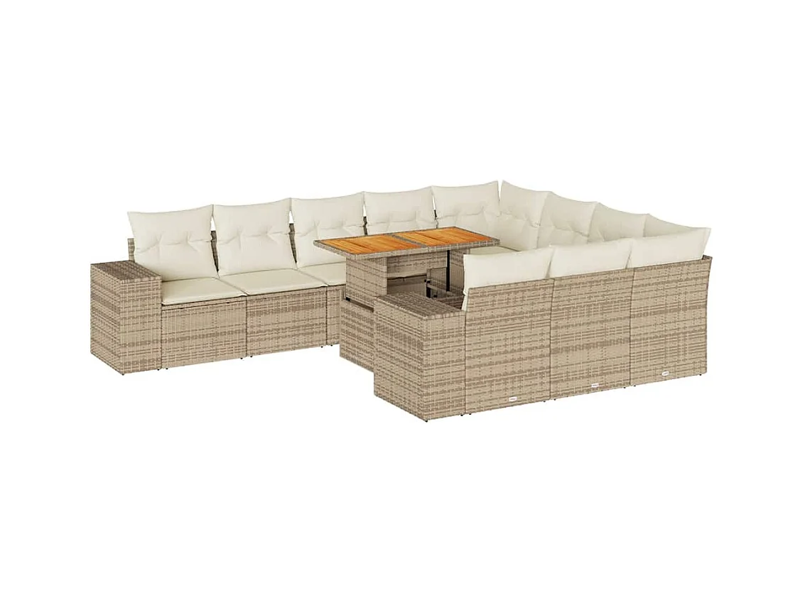 Salon de jardin avec coussins 10pcs beige résine tressée acacia