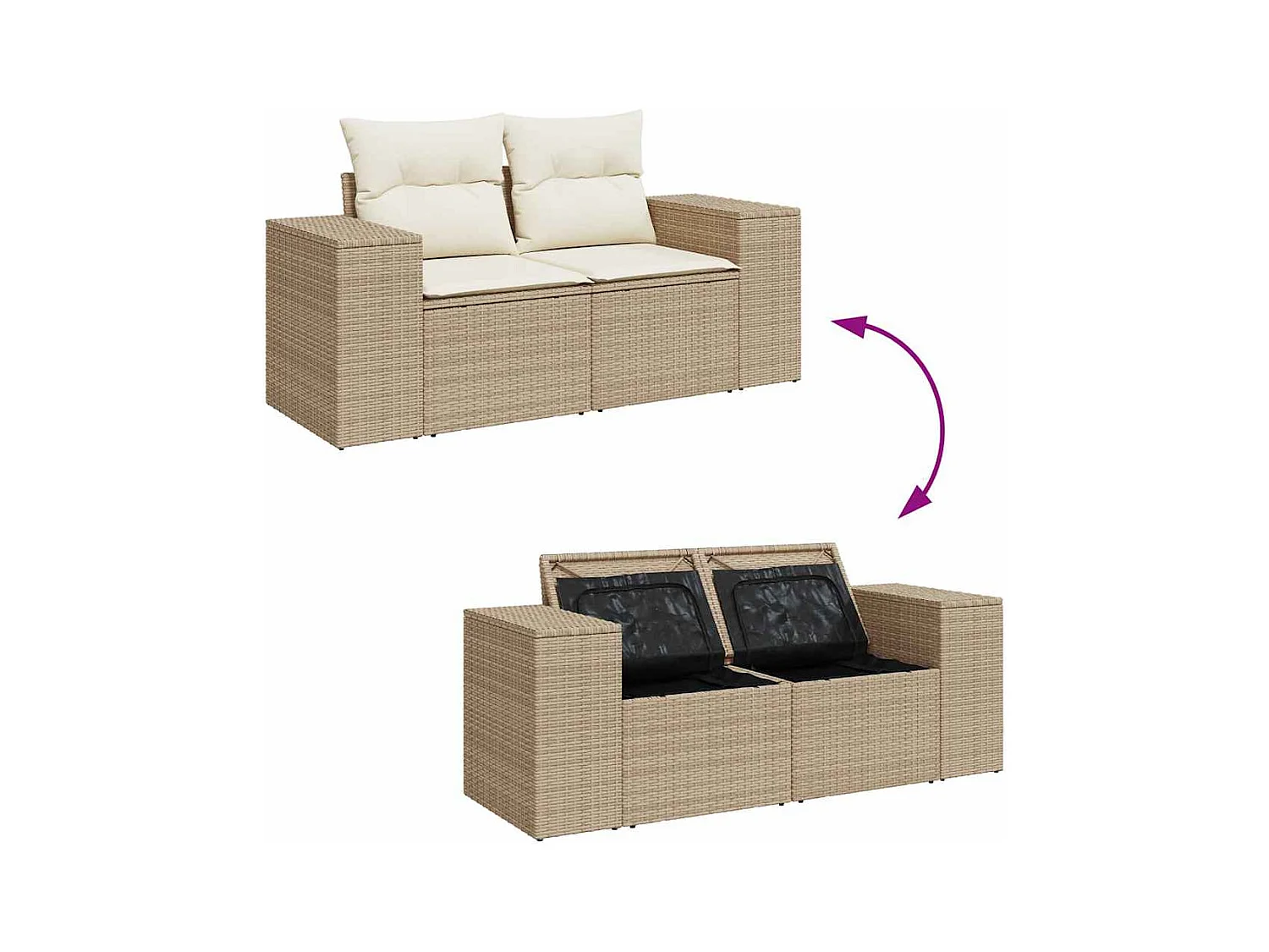 Salon de jardin avec coussins 10pcs beige résine tressée acacia